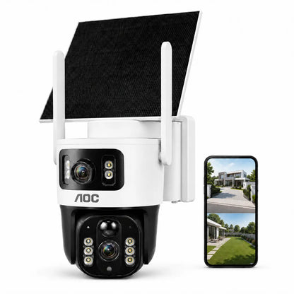 AOC 4G LTE Solar Outdoor Security Camera - Dual-Lens, AI Tracking, Color Night Vision, 2-Way Audio, No Wifi Needed, 7-Day Free Trial