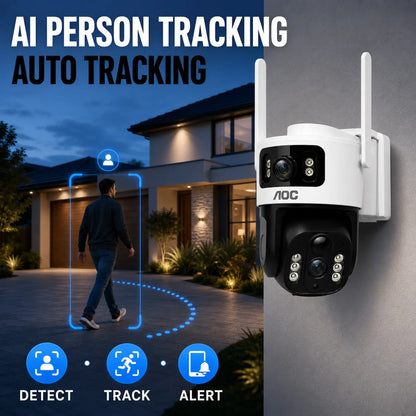 AOC 4G LTE Solar Outdoor Security Camera - Dual-Lens, AI Tracking, Color Night Vision, 2-Way Audio, No Wifi Needed, 7-Day Free Trial