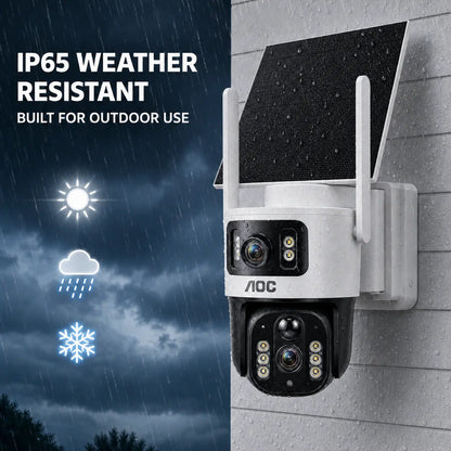 AOC 4G LTE Solar Outdoor Security Camera - Dual-Lens, AI Tracking, Color Night Vision, 2-Way Audio, No Wifi Needed, 7-Day Free Trial