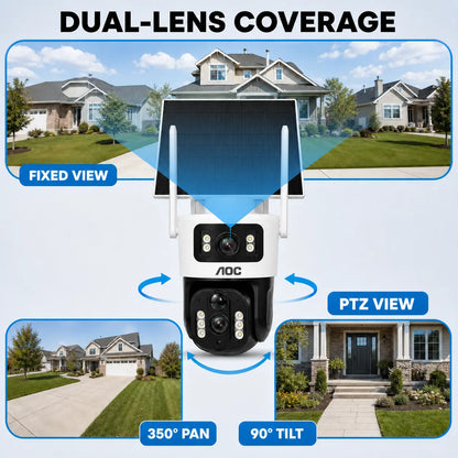 AOC 4G LTE Solar Outdoor Security Camera - Dual-Lens, AI Tracking, Color Night Vision, 2-Way Audio, No Wifi Needed, 7-Day Free Trial