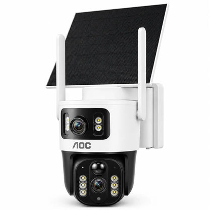 AOC 4G LTE Solar Outdoor Security Camera - Dual-Lens, AI Tracking, Color Night Vision, 2-Way Audio, No Wifi Needed, 7-Day Free Trial