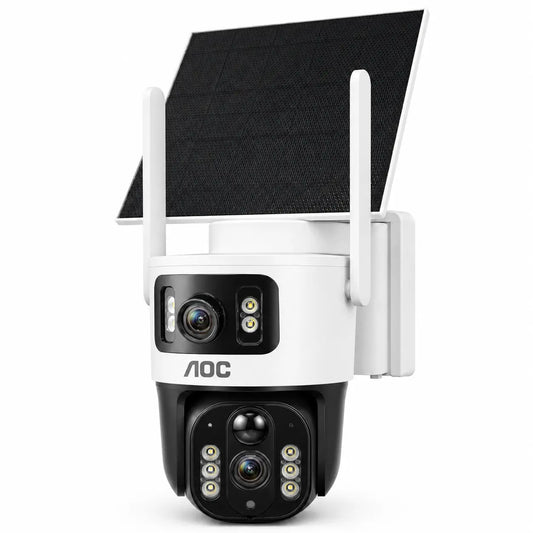 AOC 4G LTE Solar Outdoor Security Camera - Dual-Lens, AI Tracking, Color Night Vision, 2-Way Audio, No Wifi Needed, 7-Day Free Trial